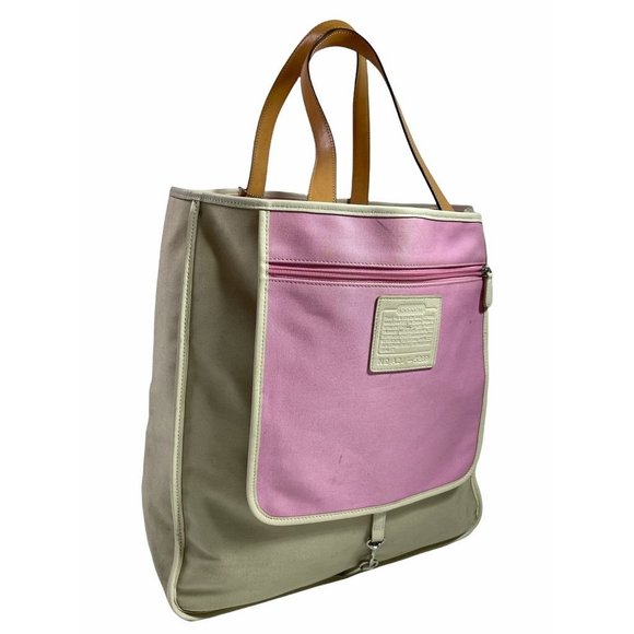 Coach Womens Tote Bag White Pink Color Block Beach Zip Pockets Dual Handle Bag - Picture 2 of 12